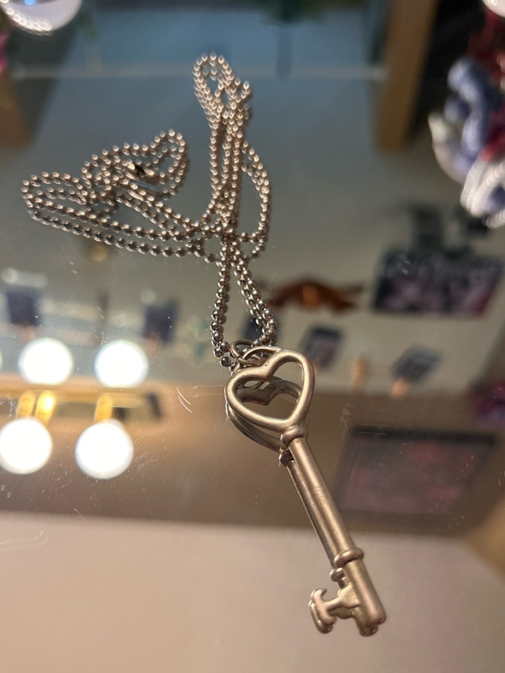 Heart Key Pendant Necklace - Silver Tone